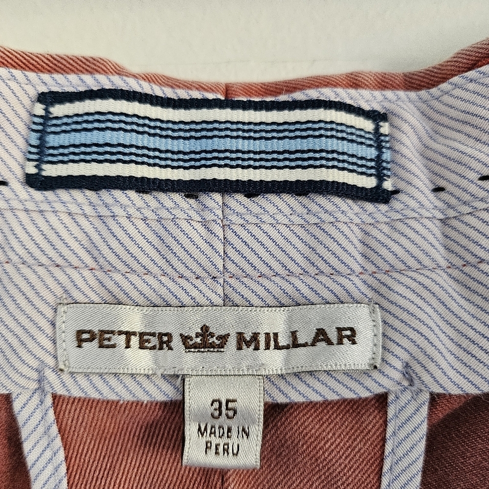 Peter Millar Salmon Red Chino Shorts Sz 35 Pima Cotton Classic Fit Made in Peru - Picture 9 of 10